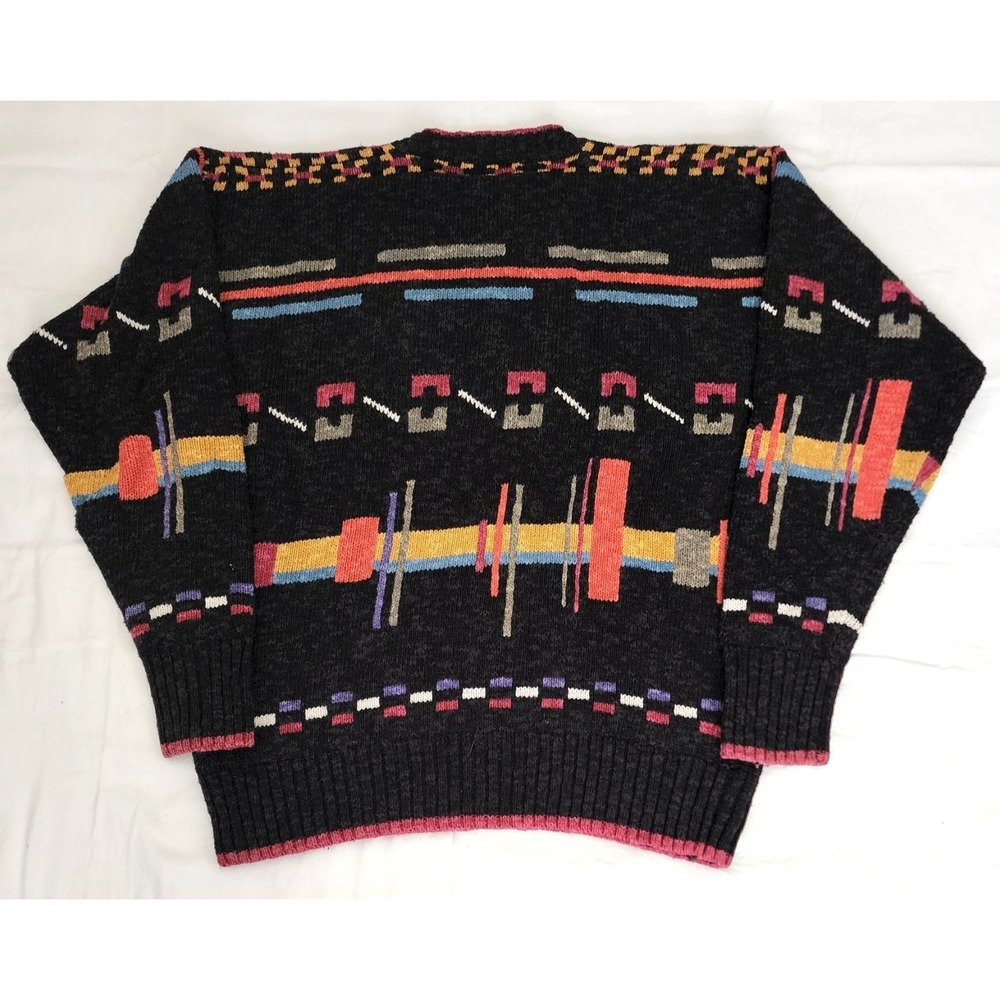 A.J. Tremont Unisex Vintage Silk Cotton Pullover Knit Sweater Black/Multi Large - Picture 3 of 8